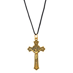 St. Benedict Antique Gold Crucifix Pendant - 12/pk