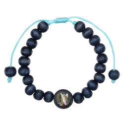 Blue Guardian Angel Wood Rosary Bracelet - 18/pk