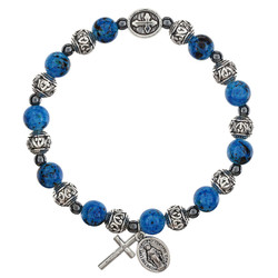 Blue Miraculous Mary Bali Bead Rosary Bracelet - 10/pk