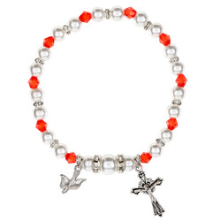 Holy Spirit Pearl and Ruby Confirmation Bracelet - 12/pk