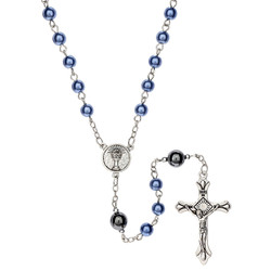 Navy Pearl and Hematite First Communion Rosary - 9/pk
