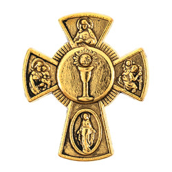 Gold Four-Way Cross First Communion Lapel Pin - 12/pk