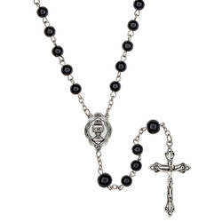 Most Blessed Sacrament First Communion Black Glass Rosary - 12/pk