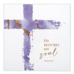 He Restores My Soul Lavender Cross Plaque