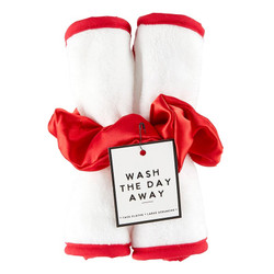 Plush Face Cloth Set - White with Red Trim