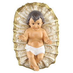 Christ Child in Ornate Carved Manger Figurine