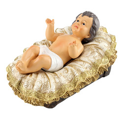 Christ Child in Ornate Carved Manger Figurine
