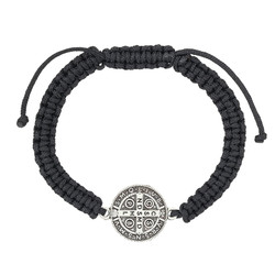 Large Black St. Benedict Macrame Medal Bracelet - 12/pk