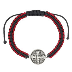 Large Black and Red St. Benedict Macrame Medal Bracelet - 12/pk