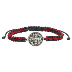 Black Large and Red St. Benedict Macrame Medal Bracelet - 12/pk