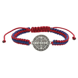 Blue Large and Red St. Benedict Macrame Medal Bracelet - 12/pk
