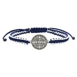 Blue Large and White St. Benedict Macrame Medal Bracelet - 12/pk