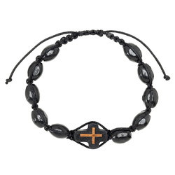 Men's Wood Cross Rosary Bracelet - 12/pk