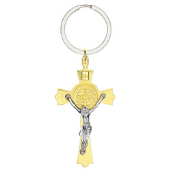 Two-Tone St. Benedict Crucifix Key Ring - 12/pk
