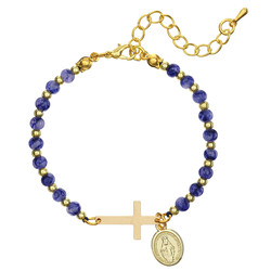 Blue Marbled Miraculous Medal and Cross Bracelet - 12/pk