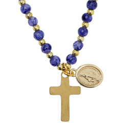 Blue Marbled Miraculous Medal and Cross Pendant - 12/pk