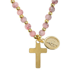 Pink Marbled Miraculous Medal and Cross Pendant - 12/pk