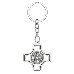 Silver St. Benedict Modern Maltese Cross Key Ring - 12/pk