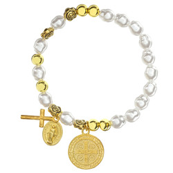 St. Benedict Imit. Freshwater Pearl Rosary Bracelet - 8/pk