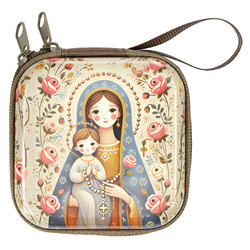 Modern Madonna and Child Zippered Rosary Box - 4/pk