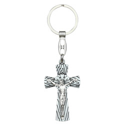 Gray Woodlike Crucifix Key Chain - 8/pk