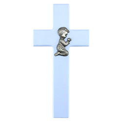 Blue Praying Boy Wood Cross