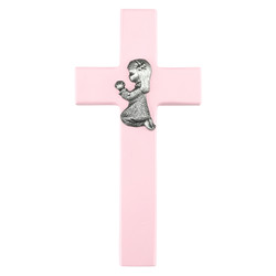 Pink Praying Girl Wood Cross