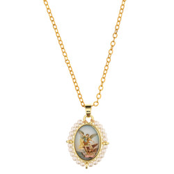 St. Michael Pearl Border Pendant - 8/pk