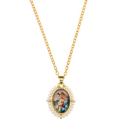 Blessed Mother Pearl Border Pendant - 8/pk
