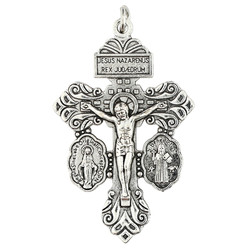 Medium Silver Triple Protection Pardon Crucifix - 25/pk
