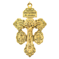 Large Gold Triple Protection Pardon Crucifix - 10/pk