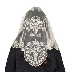 Champagne Ornate Floral Chapel Veil