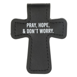 Black St. Pio Pray, Hope, Don't Worry Cross Magnetic Bookmark - 8/pk
