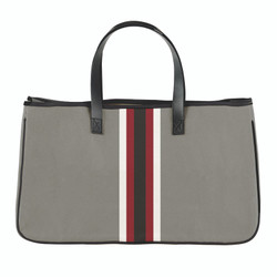 Racer Stripe Canvas Tote - Grey + Black Stripes