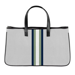 Racer Stripe Canvas Tote - Grey + White Stripes