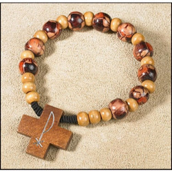 Chi Rho Cross with Painted Beads Rosary Bracelet - 24/pk