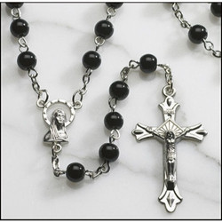 Black Round Pressed Glass Rosary - 12/pk