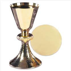 Ornate Node Chalice with Hammered Base and Paten