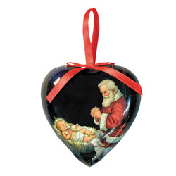 Adoring Santa Heart Shaped Decoupage Ornament - 6/pk
