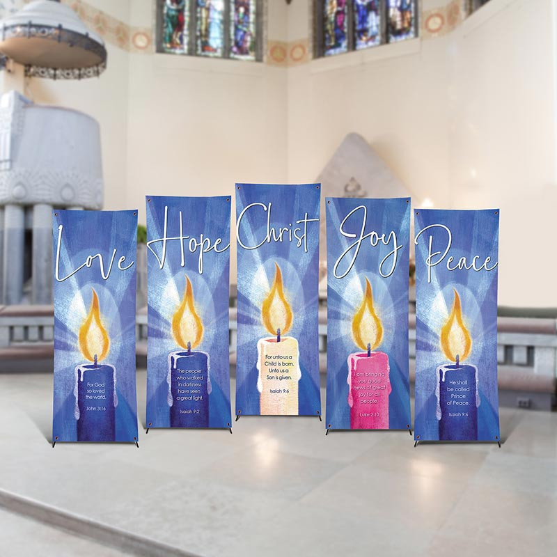 Blue Advent Candle Banner Set Set of 5 Autom