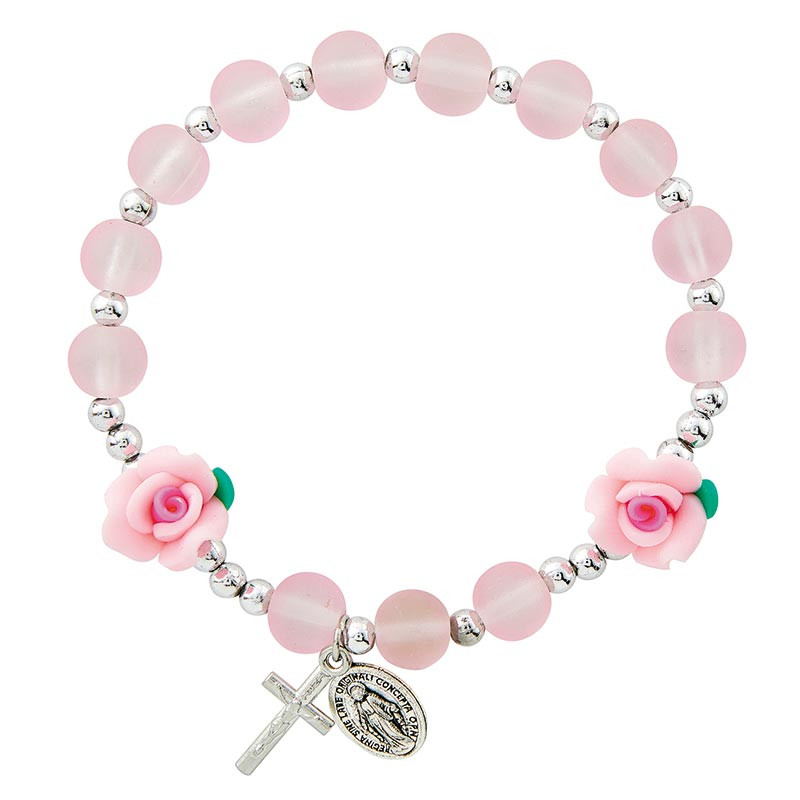 Pink Roses Rosary Bracelet - 12/pk - [Consumer]Autom