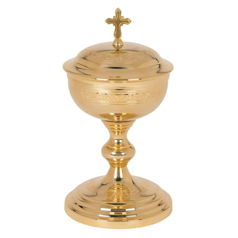 Brass Stacking Hammered Ciboria With Lid – Holds 150 Hosts – Church Ceremony Vessel