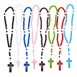 Colorful Corded Wood Rosary Assortment (8 Asst) - 48/pk