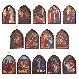 14-Piece Stations of The Cross Wood Plaque Set