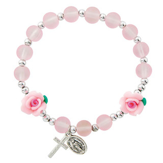 Pink Roses Rosary Bracelet - 12/pk
