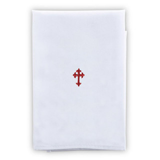 Poly/Cotton Blend Red Fleur de Lis Cross Purificator - 12/pk