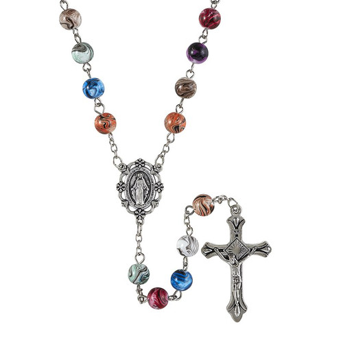 Colorful Marbled Bead Rosary - 6/pk