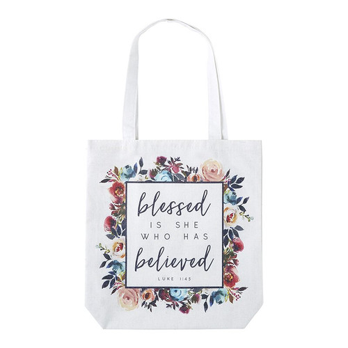 Blessed is She Who Has Believed Tote Bag with Inside Pocket - 8/pk