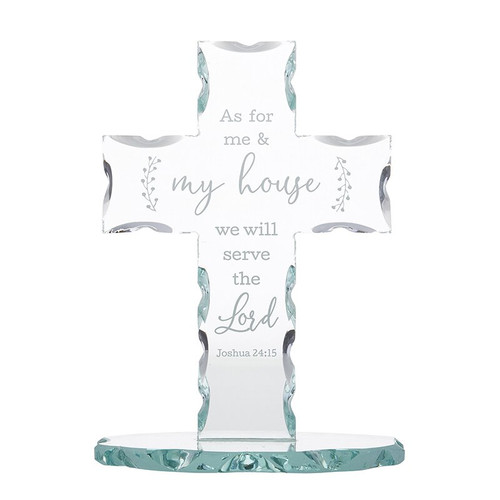 We Will Serve the Lord Standing Glass Cross
