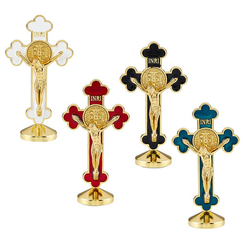 St. Benedict Standing Gold Budded Crucifix Assortment (4 Asst) - 12/pk